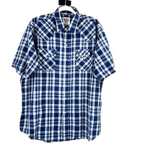 Ely Cattleman Pearl Snap Western Shirt Men's XL Blue Plaid Yellowstone Landman